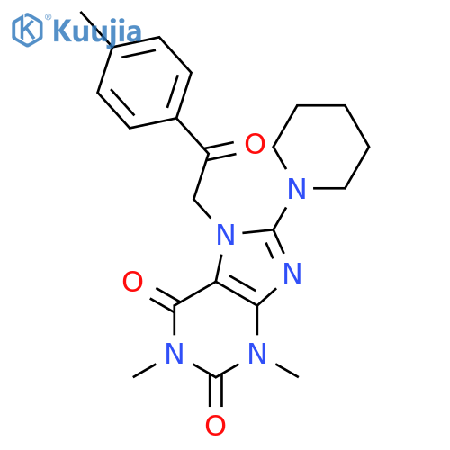1H-Purine-2,6-dione,3,7-dihydro-1,3-dimethyl-7-[2-(4-methylphenyl)-2-oxoethyl]-8-(1-piperidinyl)- structure