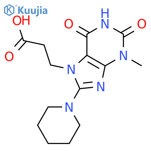 3-3-methyl-2,6-dioxo-8-(piperidin-1-yl)-2,3,6,7-tetrahydro-1H-purin-7-ylpropanoic acid structure
