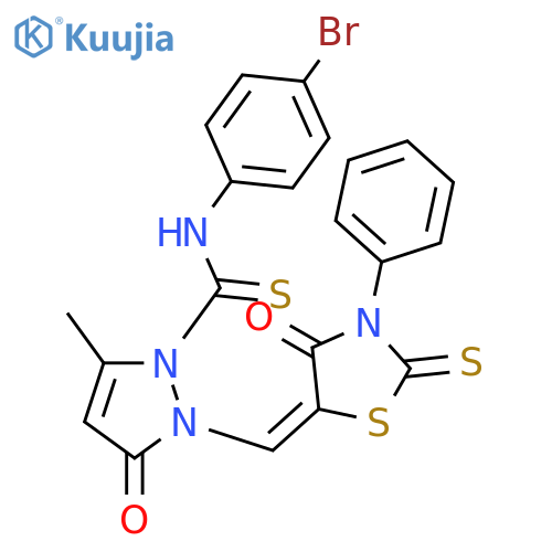 1H-Pyrazole-1-carbothioamide,N-(4-bromophenyl)-2,3-dihydro-5-methyl-3-oxo-2-[(4-oxo-3-phenyl-2-thioxo-5-thiazolidinylidene)methyl]- structure