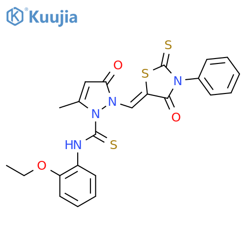 N-(2-Ethoxyphenyl)-5-methyl-3-oxo-2-[(Z)-(4-oxo-3-phenyl-2-sulfanylidene-1,3-thiazolidin-5-ylidene)methyl]pyrazole-1-carbothioamide structure