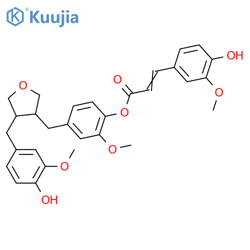 2-Propenoic acid, 3-(4-hydroxy-3-methoxyphenyl)-, 2-methoxy-4-[[tetrahydro-4-[(4-hydroxy-3-methoxyphenyl)methyl]-3-furanyl]methyl]phenyl ester, trans-(-)- (9CI) structure