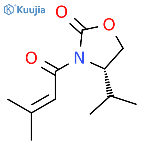2-Oxazolidinone, 4-(1-methylethyl)-3-(3-methyl-1-oxo-2-butenyl)-, (4S)- structure