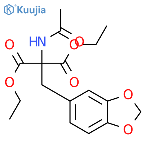 Propanedioic acid, 2-(acetylamino)-2-(1,3-benzodioxol-5-ylmethyl)-, 1,3-diethyl ester structure