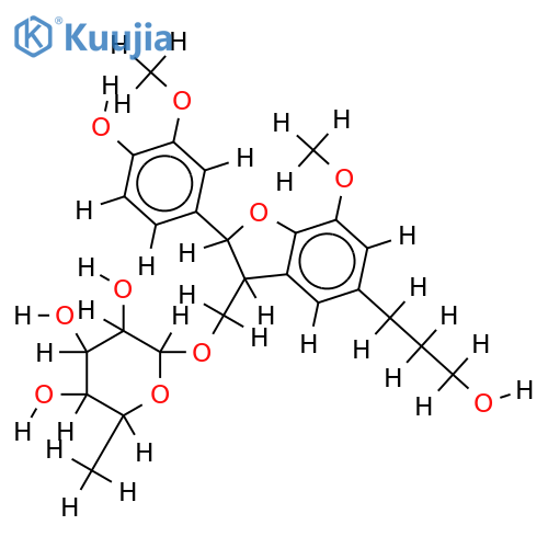 3',7-Di-Me ether,1"-O-alpha-L-rhamnopyranoside-(2R,3S)-2-(3,4-Dihydroxyphenyl)-2,3-dihydro-7-hydroxy-3-hydroxymethyl-5-benzofuranpropanol structure