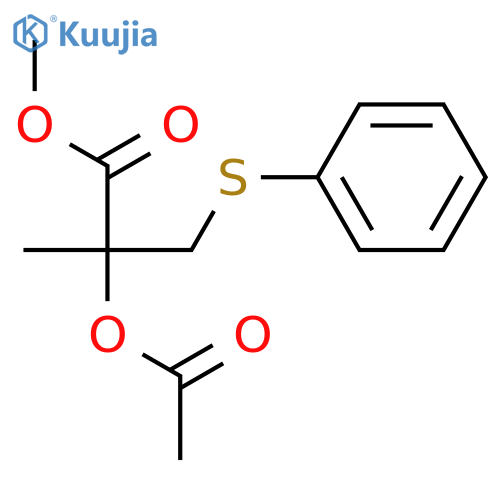 Propanoic acid, 2-(acetyloxy)-2-methyl-3-(phenylthio)-, methyl ester structure