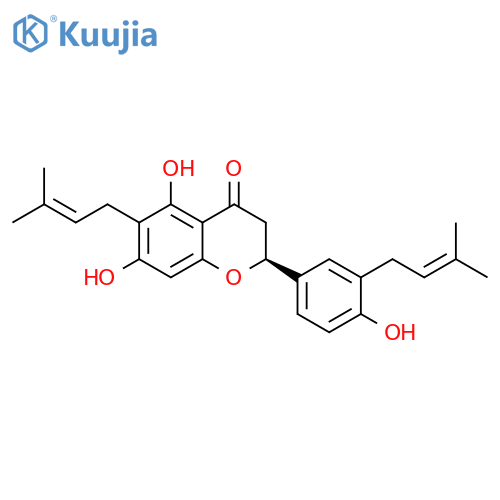 4H-1-Benzopyran-4-one,2,3-dihydro-5,7-dihydroxy-2-[4-hydroxy-3-(3-methyl-2-buten-1-yl)phenyl]-6-(3-methyl-2-buten-1-yl)-,(2S)- structure