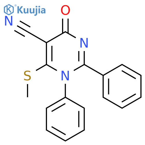 5-Pyrimidinecarbonitrile, 1,4-dihydro-6-(methylthio)-4-oxo-1,2-diphenyl- structure