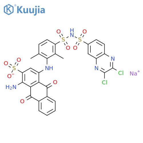 2-Anthracenesulfonicacid,1-amino-4-[[3-[[[(2,3-dichloro-6-quinoxalinyl)sulfonyl]amino]sulfonyl]-2,6-dimethylphenyl]amino]-9,10-dihydro-9,10-dioxo-,sodium salt (1:1) structure