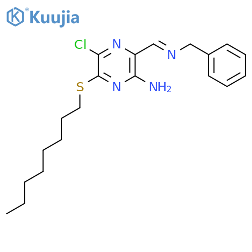 Pyrazinamine, 5-chloro-6-(octylthio)-3-[[(phenylmethyl)imino]methyl]- structure