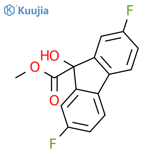 9H-Fluorene-9-carboxylic acid, 2,7-difluoro-9-hydroxy-, methyl ester structure