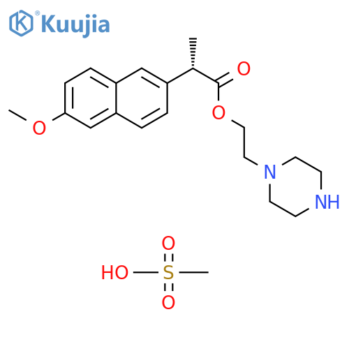 2-Naphthaleneacetic acid, 6-methoxy-α-methyl-, 2-(1-piperazinyl)ethyl ester, (S)-, dimethanesulfonate (9CI) structure