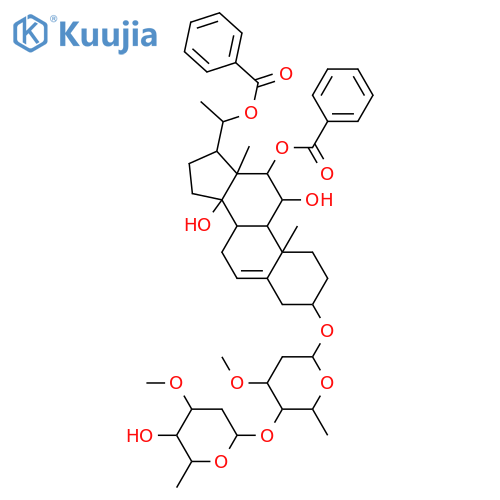 Pregn-5-ene-11,12,14,20-tetrol, 3-[[2,6-dideoxy-4-O-(2,6-dideoxy-3-O-methyl-β-D-arabino-hexopyranosyl)-3-O-methyl-β-D-arabino-hexopyranosyl]oxy]-, 12,20-dibenzoate, (3β,11α,12β,14β,20R)- (9CI) structure