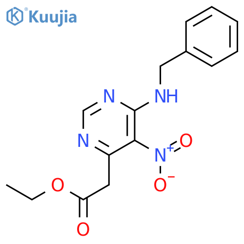 4-Pyrimidineacetic acid, 5-nitro-6-[(phenylmethyl)amino]-, ethyl ester structure