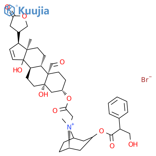 [(5S)-8-[2-[[(3S,5S,8R,9S,10S,13R,17S)-10-formyl-5,14-dihydroxy-13-methyl-17-(5-oxotetrahydrofuran-3-yl)-2,3,4,6,7,8,9,11,12,17-decahydro-1H-cyclopenta[a]phenanthren-3-yl]oxy]-2-oxo-ethyl]-8-methyl-8-azoniabicyclo[3.2.1]octan-3-yl] 3-hydroxy-2-phenyl-prop structure