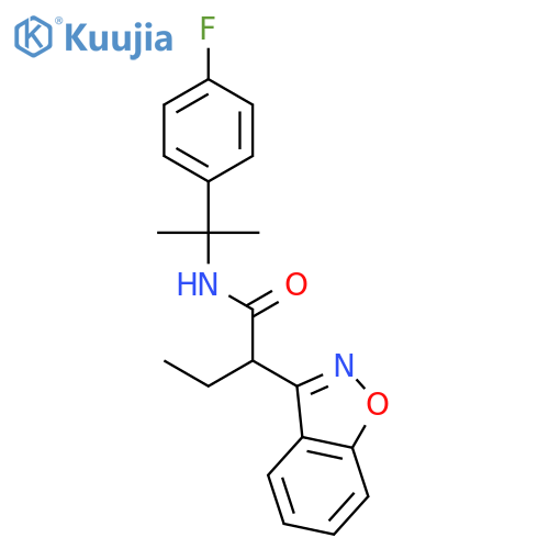 2-(1,2-benzoxazol-3-yl)-N-[2-(4-fluorophenyl)propan-2-yl]butanamide structure