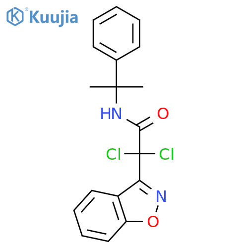 2-(1,2-benzoxazol-3-yl)-2,2-dichloro-N-(2-phenylpropan-2-yl)acetamide structure