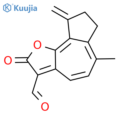 6-methyl-9-methylidene-2-oxo-2,7,8,9-tetrahydroazuleno[4,5-b]furan-3-carbaldehyde structure