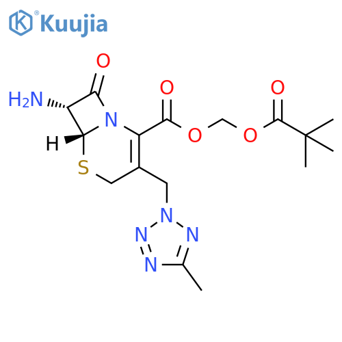 (6R,7R)-7-Amino-3-[(5-methyl-2H-tetrazol-2-yl)methyl]-8-oxo-5-thia-1-azabicyclo[4.2.0]oct-2-ene-2-carboxylic acid pivaloyloxymethyl ester structure