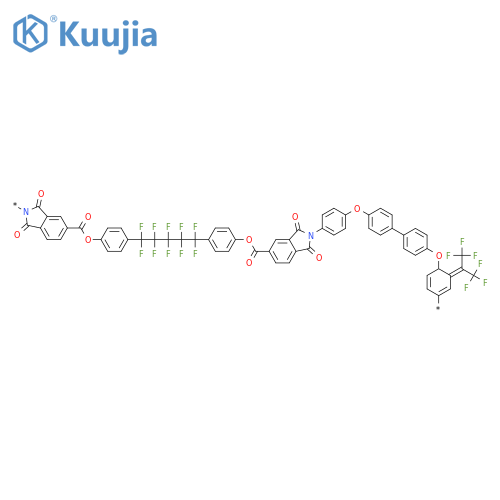 Poly[(1,3-dihydro-1,3-dioxo-2H-isoindole-2,5-diyl)carbonyloxy-1,4-phenylene(1,1,2,2,3,3,4,4,5,5-decafluoro-1,5-pentanediyl)-1,4-phenyleneoxycarbonyl(1,3-dihydro-1,3-dioxo-2H-isoindole-5,2-diyl)-1,4-phenyleneoxy-1,4-phenylene[2,2,2-trifluoro-1-(trifluoromethyl)ethylidene]-1,4-phenyleneoxy-1,4-phenylene] structure