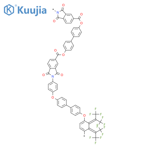 Poly[(1,3-dihydro-1,3-dioxo-2H-isoindole-2,5-diyl)carbonyloxy-1,4-phenylene[2,2,2-trifluoro-1-(trifluoromethyl)ethylidene]-1,4-phenyleneoxycarbonyl(1,3-dihydro-1,3-dioxo-2H-isoindole-5,2-diyl)-1,4-phenyleneoxy-1,4-phenylene[2,2,2-trifluoro-1-(trifluoromethyl)ethylidene]-1,4-phenyleneoxy-1,4-phenylene] structure
