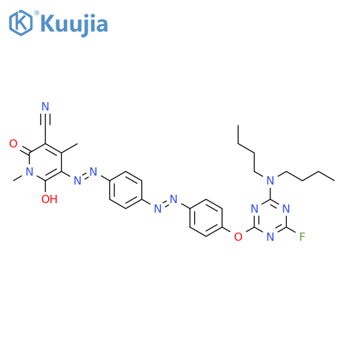 5-[4-[4-(4-Dibutylamino-6-fluoro-1,3,5-triazine-2-yloxy)phenylazo]phenylazo]-6-hydroxy-1,4-dimethyl-2-oxo-1,2-dihydro-3-pyridinecarbonitrile structure