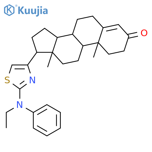 (17beta)-17-{2-[ethyl(phenyl)amino]-1,3-thiazol-4-yl}androst-4-en-3-one structure