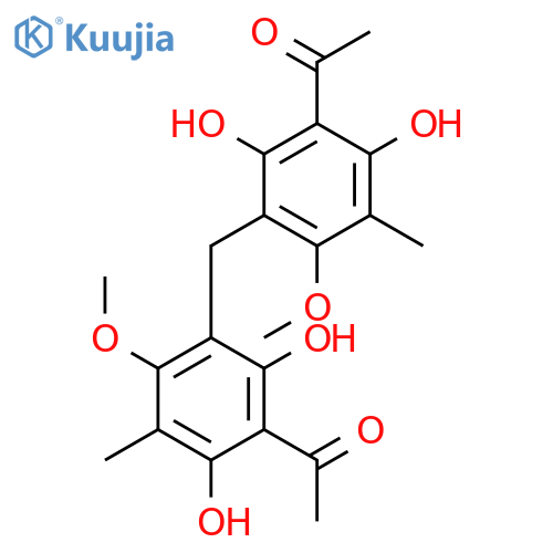 1,1'-[methanediylbis(2,6-dihydroxy-4-methoxy-5-methylbenzene-3,1-diyl)]diethanone structure