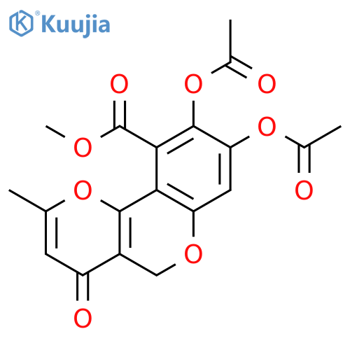 4H,5H-Pyrano[3,2-c][1]benzopyran-10-carboxylic acid, 8,9-bis(acetyloxy)-2-methyl-4-oxo-, methyl ester structure