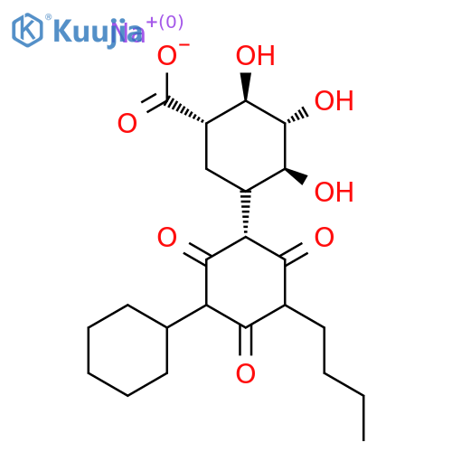 Sodium;(1S,2R,3R,4S)-5-[(1R)-3-butyl-5-cyclohexyl-2,4,6-trioxocyclohexyl]-2,3,4-trihydroxycyclohexane-1-carboxylate structure