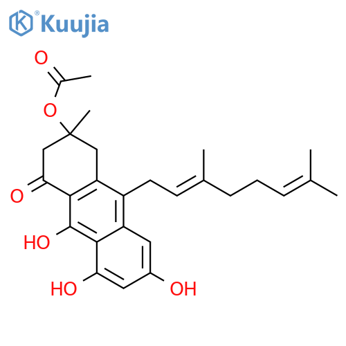 1(2H)-Anthracenone, 3-(acetyloxy)-10-[(2E)-3,7-dimethyl-2,6-octadien-1-yl]-3,4-dihydro-6,8,9-trihydroxy-3-methyl- structure