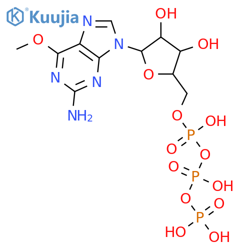 9-[5-O-(hydroxy{[hydroxy(phosphonooxy)phosphoryl]oxy}phosphoryl)-beta-D-ribofuranosyl]-6-methoxy-9H-purin-2-amine structure