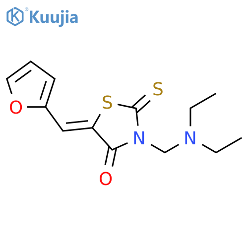 3-((diethylamino)methyl)-5-(2-furylmethylene)-2-thioxo-1,3-thiazolidin-4-one (en)4-thiazolidinone, 3-[(diethylamino)methyl]-5-(2-furanylmethylene)-2-thioxo- (en) structure