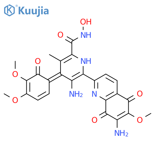 (4Z)-5-amino-6-(7-amino-6-methoxy-5,8-dioxo-5,8-dihydroquinolin-2-yl)-4-(4,5-dimethoxy-6-oxocyclohexa-2,4-dien-1-ylidene)-N-hydroxy-3-methyl-1,4-dihydropyridine-2-carboxamide structure
