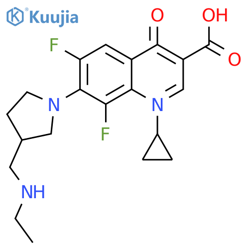 1-Cyclopropyl-7-[3-(ethylaminomethyl)pyrrolidin-1-yl]-6,8-difluoro-4-oxoquinoline-3-carboxylic acid structure