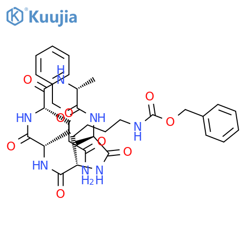 Cyclo[D-alanyl-D-alanyl-N6-[(phenylmethoxy)carbonyl]-L-lysyl-O-(phenylmethyl)-L-seryl-L-glutaminyl] structure