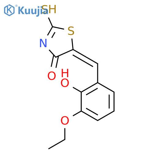 (5E)-5-(3-Ethoxy-2-hydroxybenzylidene)-2-mercapto-1,3-thiazol-4(5H)-one structure